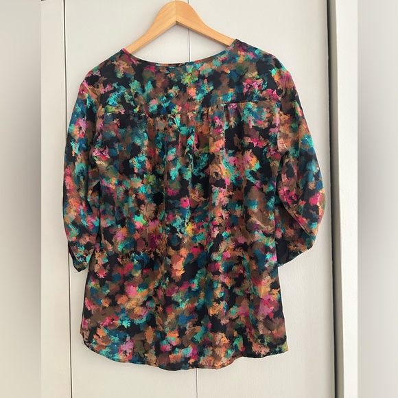 Shoshanna Floral Print 100% Silk 3/4-Sleeve Multicolor Blouse - Size 10 - Picture 6 of 10